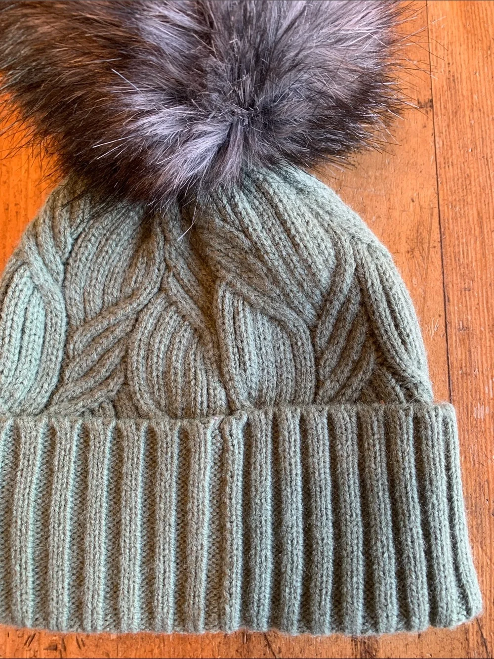 The North Face Kids Sage Green Cable Knit Pom Beanie